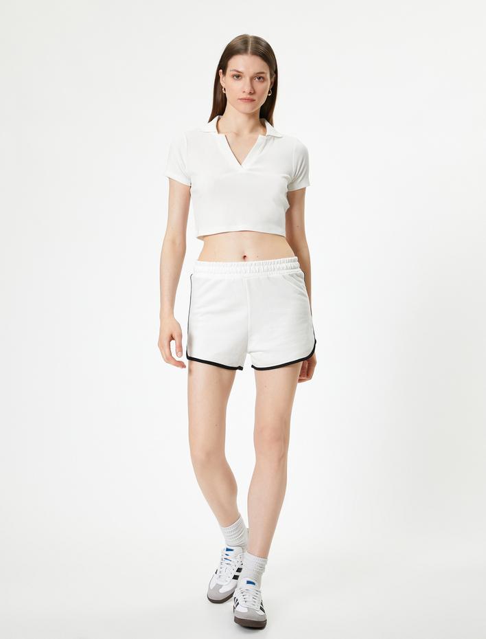  Mini Şort Renk Kontrastlı Pamuklu Beli Lastikli