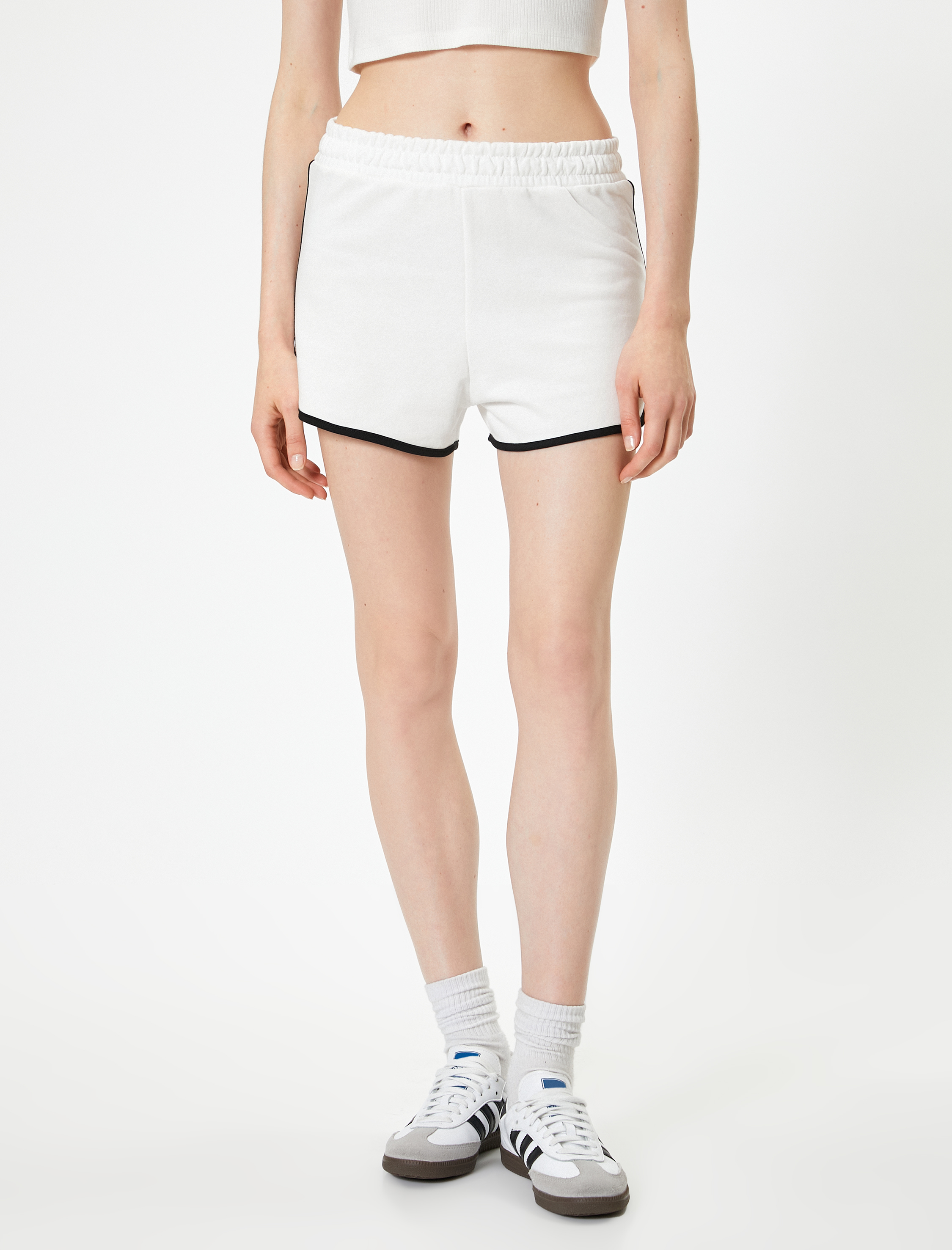   Mini Şort Renk Kontrastlı Pamuklu Beli Lastikli