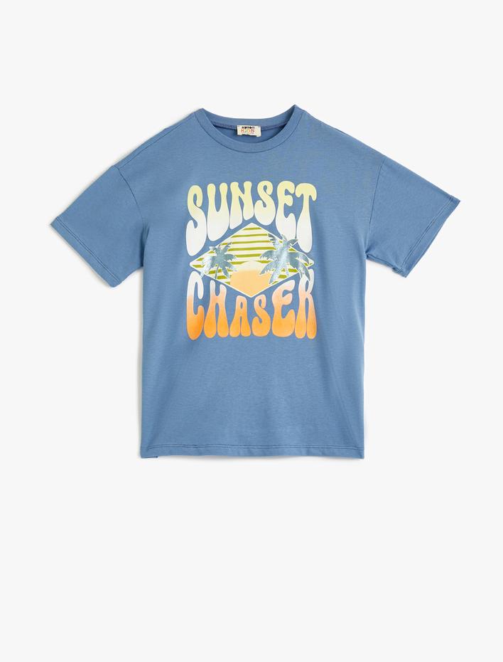 Erkek Çocuk Oversize Tişört  Kısa Kollu Bisiklet Yaka Yaz Temalı Pamuklu