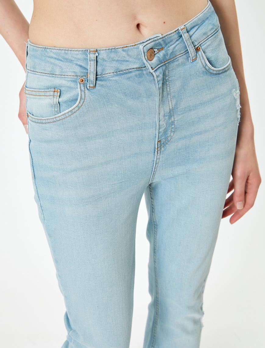   Hafif İspanyol Paça Kot Pantolon Dar Kesim Yüksek Bel - Flare Slim Jean