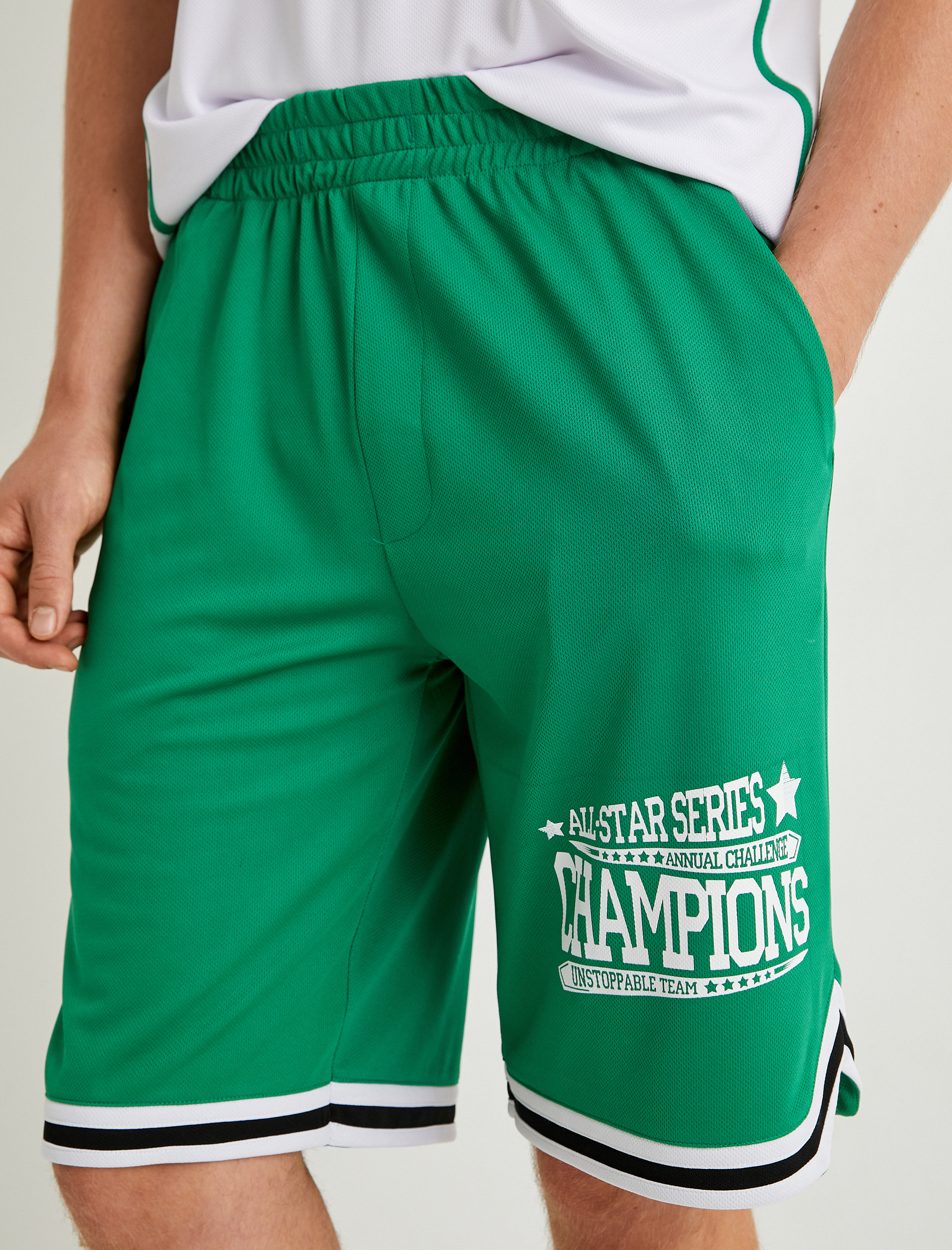   Basketbol Şortu Slogan Baskılı Beli Lastikli