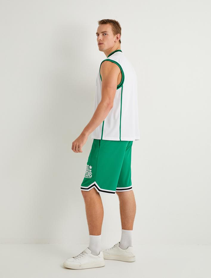  Basketbol Şortu Slogan Baskılı Beli Lastikli