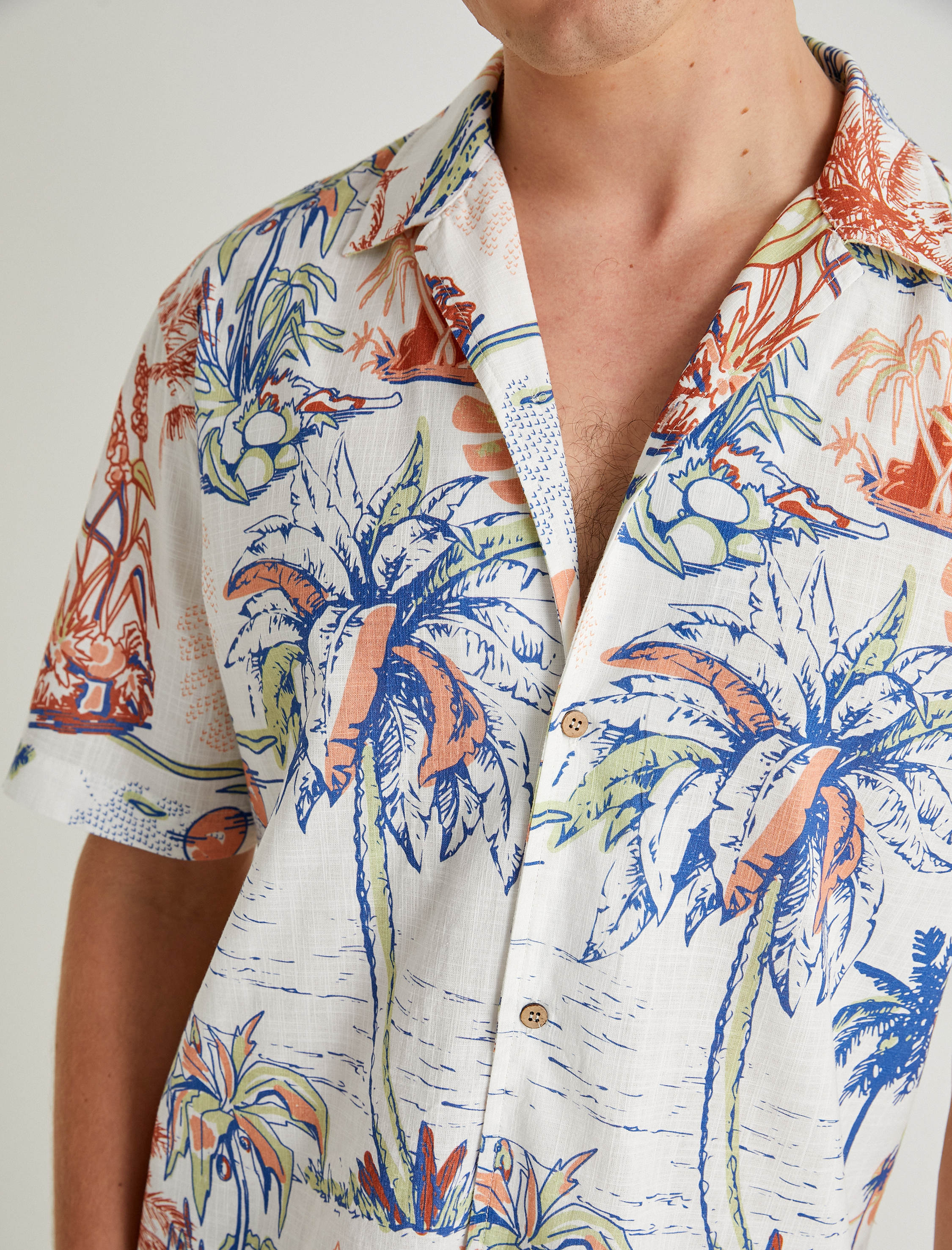   Hawaii Gömlek Kısa Kollu Desenli Düğmeli Yaka Detaylı Pamuklu Regular Fit