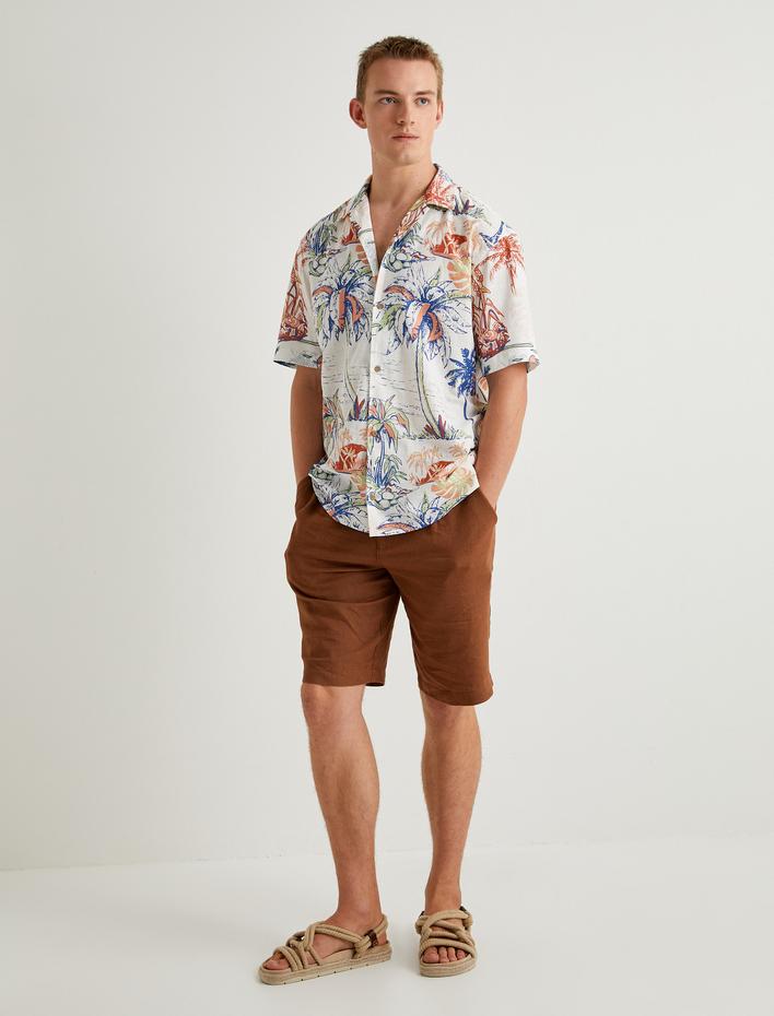  Hawaii Gömlek Kısa Kollu Desenli Düğmeli Yaka Detaylı Pamuklu Regular Fit