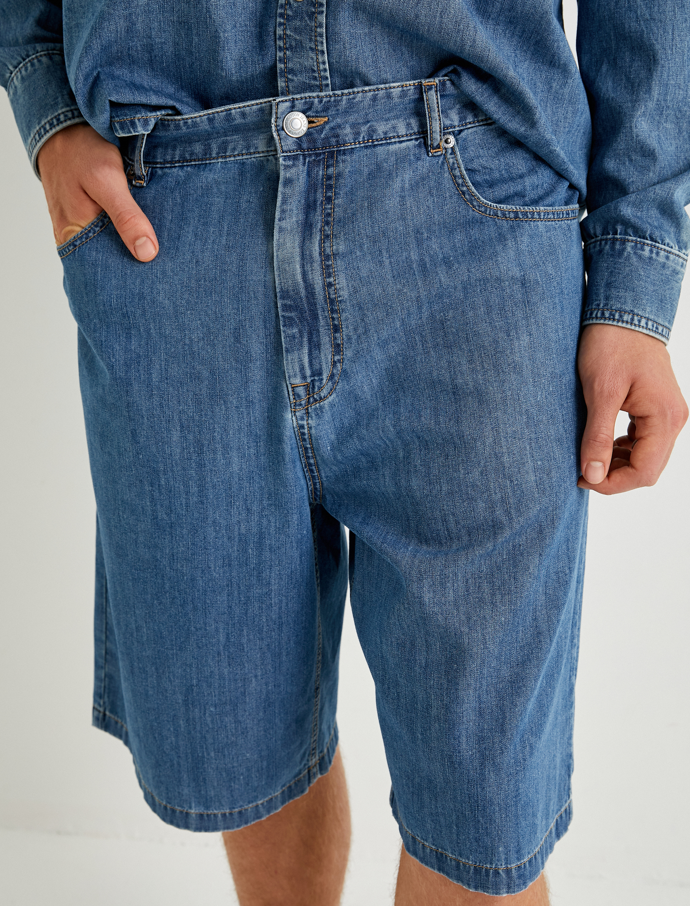   Bermuda Kot Şort Relax Fit Düğmeli