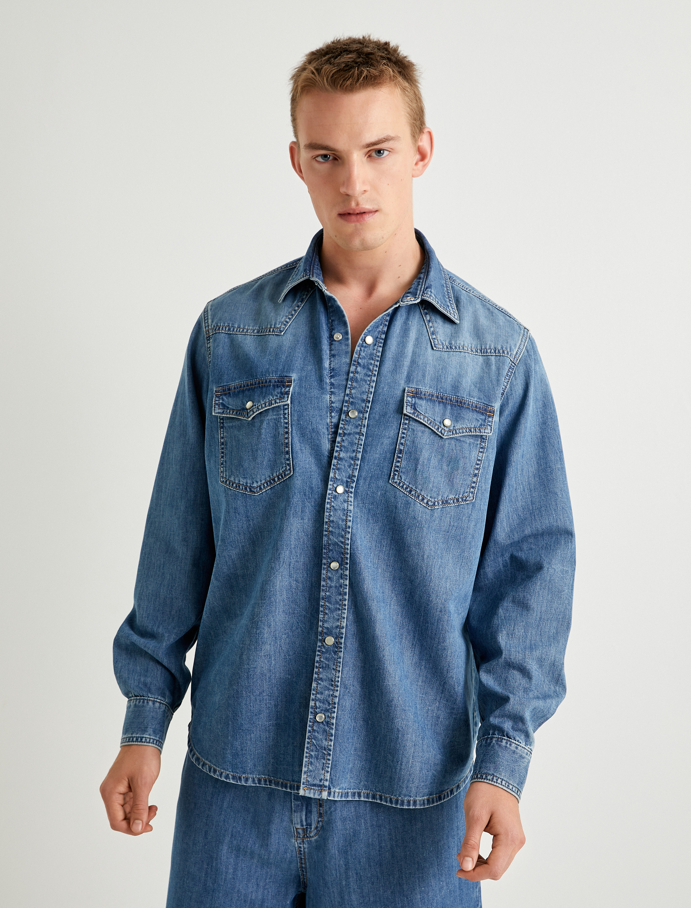   Kot Gömlek Ceket Oversize Uzun Kollu Kapaklı Cep Detaylı