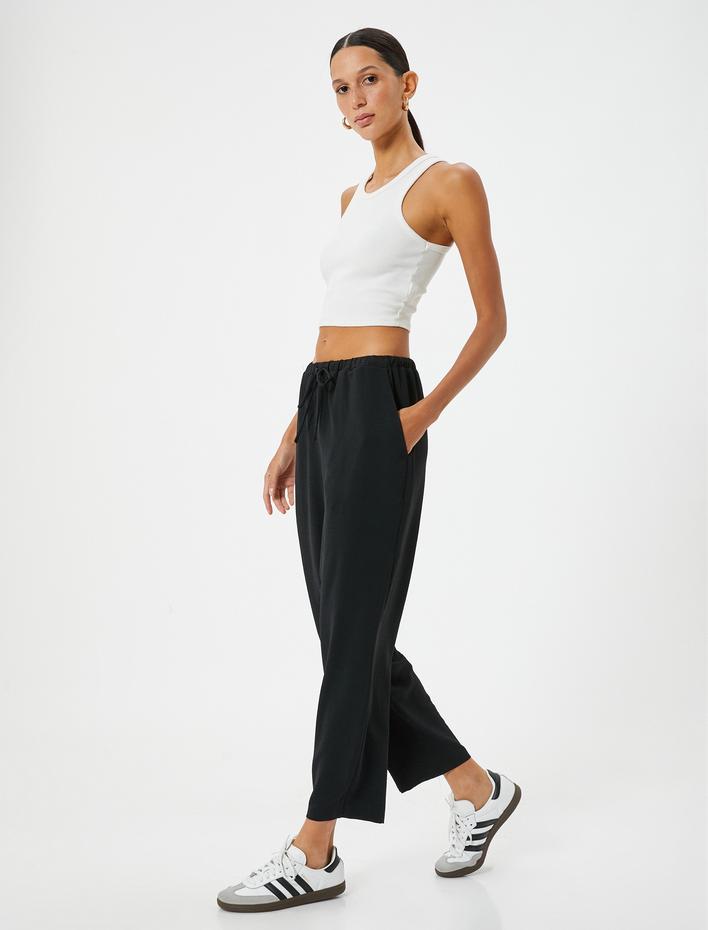  Aerobin Kumaş Rahat Pantolon Yüksek Bel Cepli Beli Bağlamalı