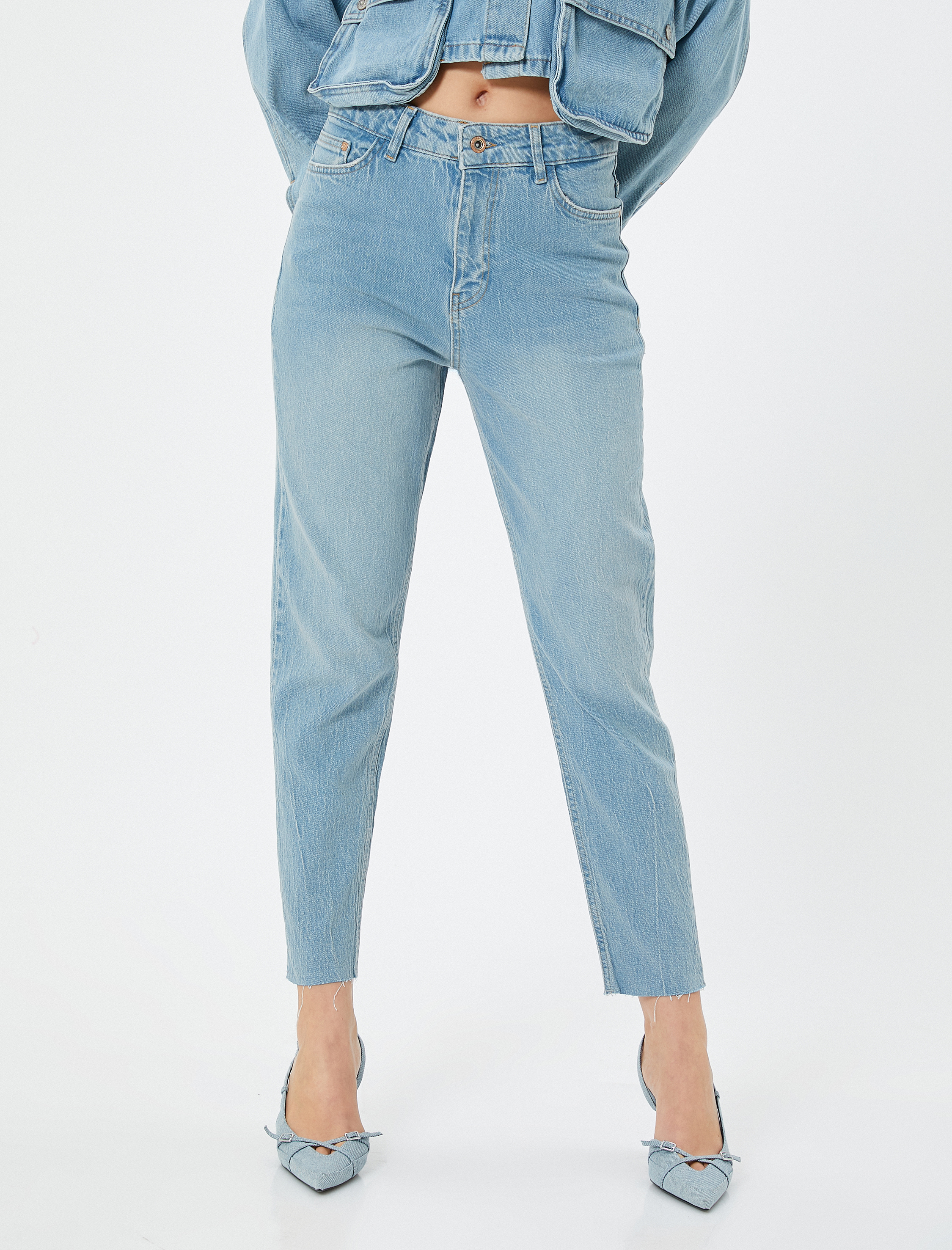 Yüksek Bel Kot Pantolon Düz Paça Slim Fit Pamuklu -  Slim Fit Jean