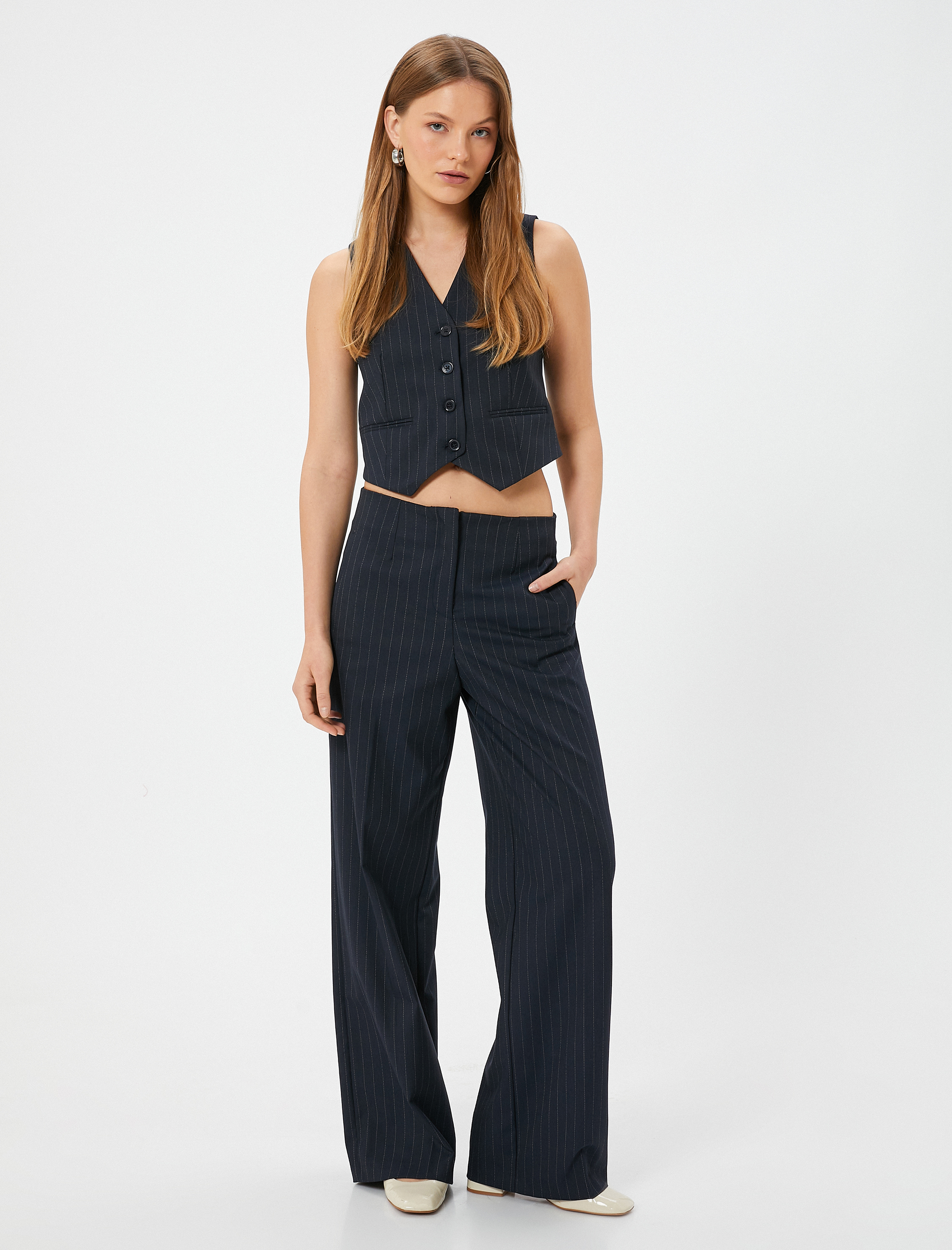   Blazer Yelek Fleto Cep Detaylı  V Yaka Slim Fit