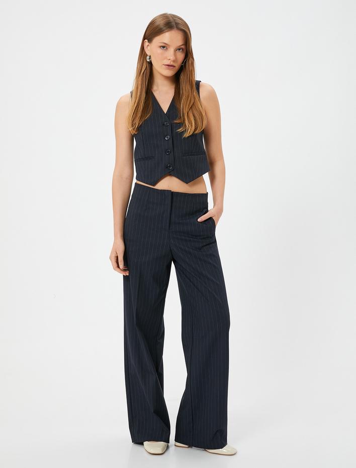  Blazer Yelek Fleto Cep Detaylı  V Yaka Slim Fit