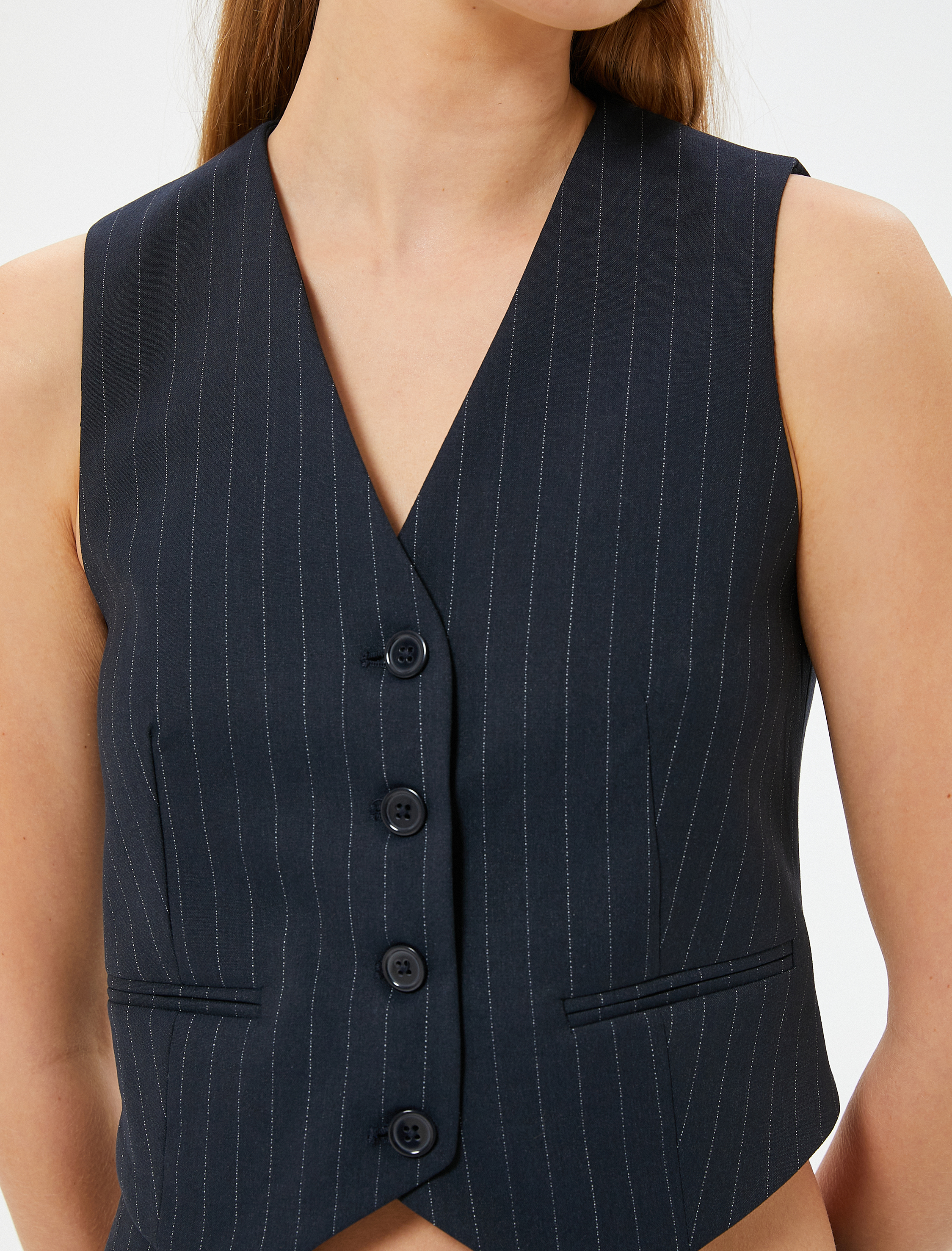   Blazer Yelek Fleto Cep Detaylı  V Yaka Slim Fit