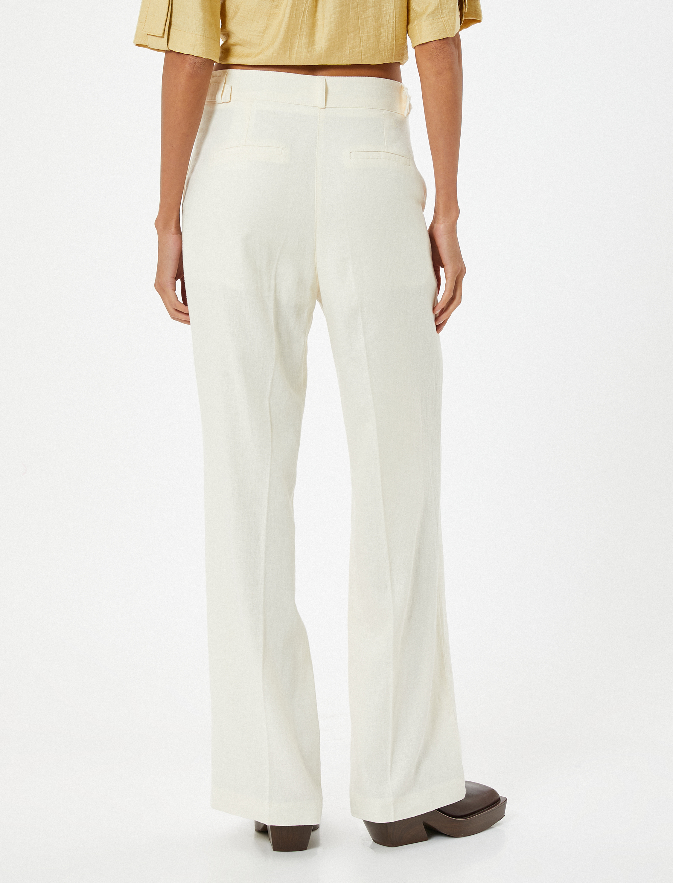   Geniş Paça Keten Pantolon Kısa Astarlı Cepli