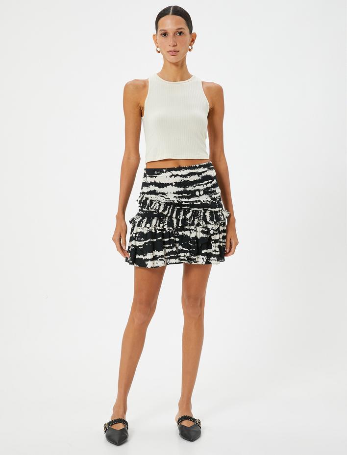  Fırfırlı Katlı Mini Etek Desenli Viskon