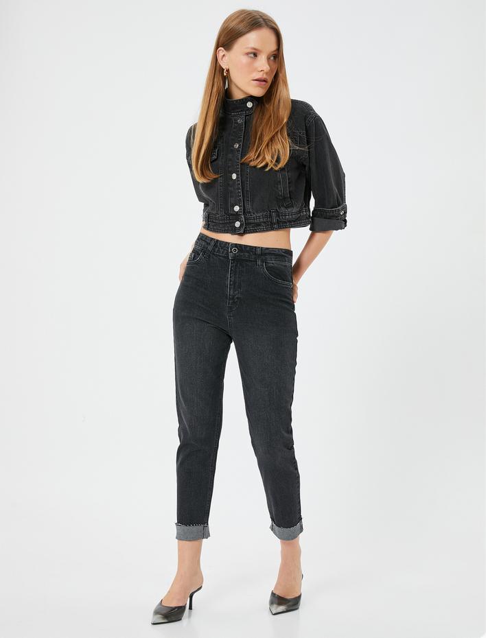  Yüksek Bel Kot Pantolon Düz Paça Slim Fit Pamuklu -  Slim Fit Jean