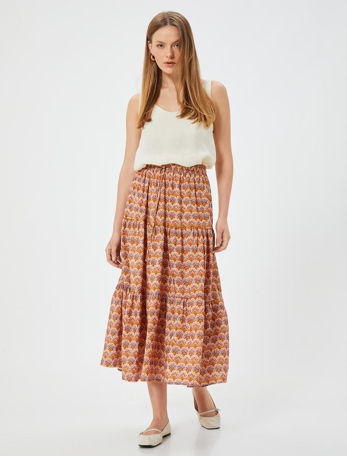  Uzun Etek Etnik Desenli Katlı Viskon Kumaş