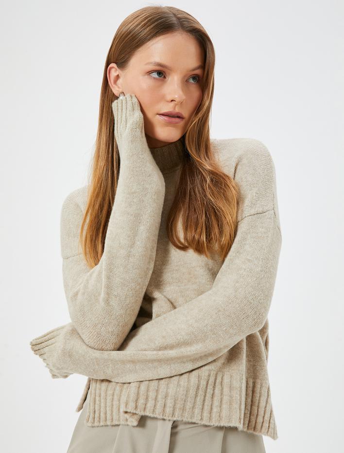  Dik Yaka Triko Kazak Uzun Kollu Yumuşak Dokulu