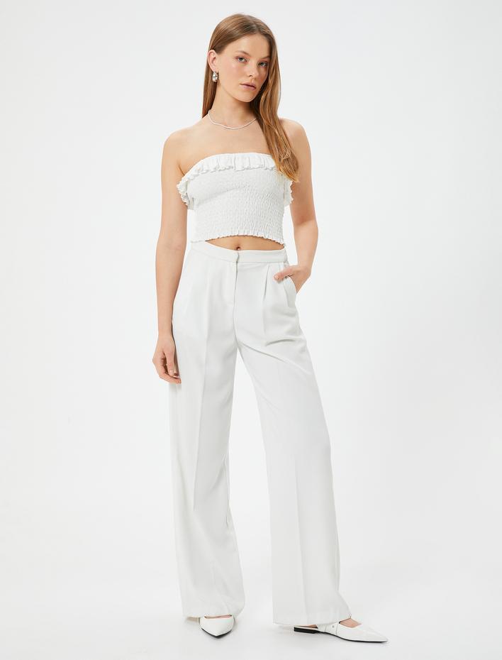  Fırfırlı Crop Straplez Üst Gipe Detaylı