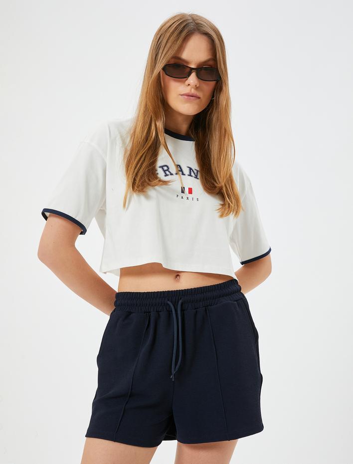  Nervürlü Mini Şort Cepli Beli Bağlamalı Krep Kumaş