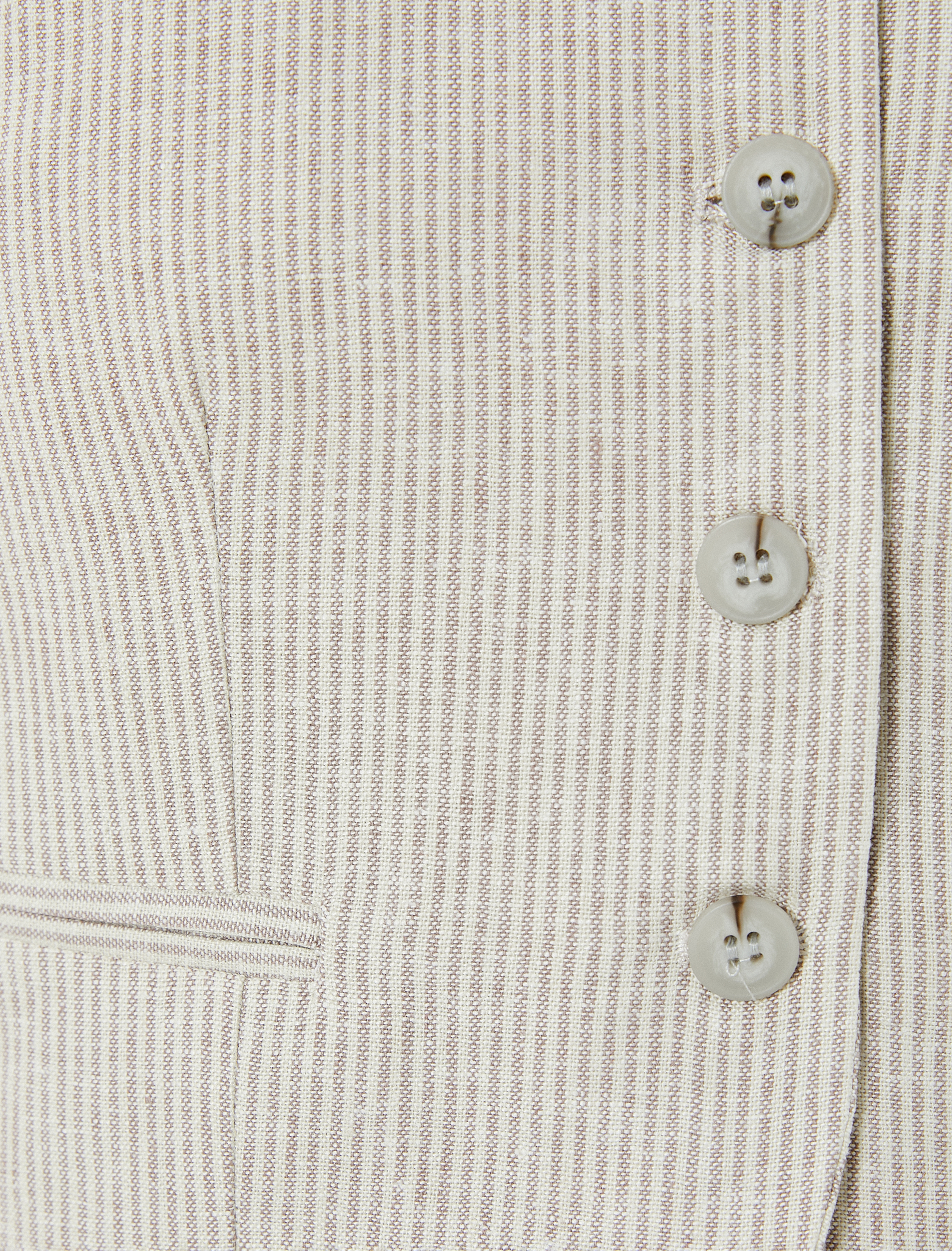   Çizgili Keten Yelek Fleto Cep Detaylı  V Yaka Slim Fit