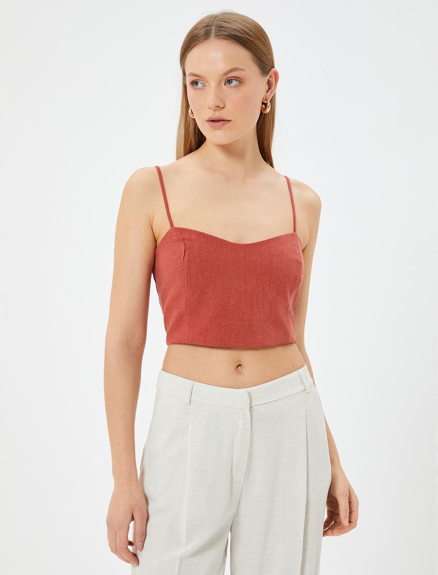   Askılı Keten Crop Büstiyer Slim Fit