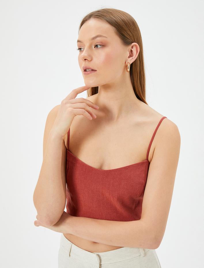  Askılı Keten Crop Büstiyer Slim Fit