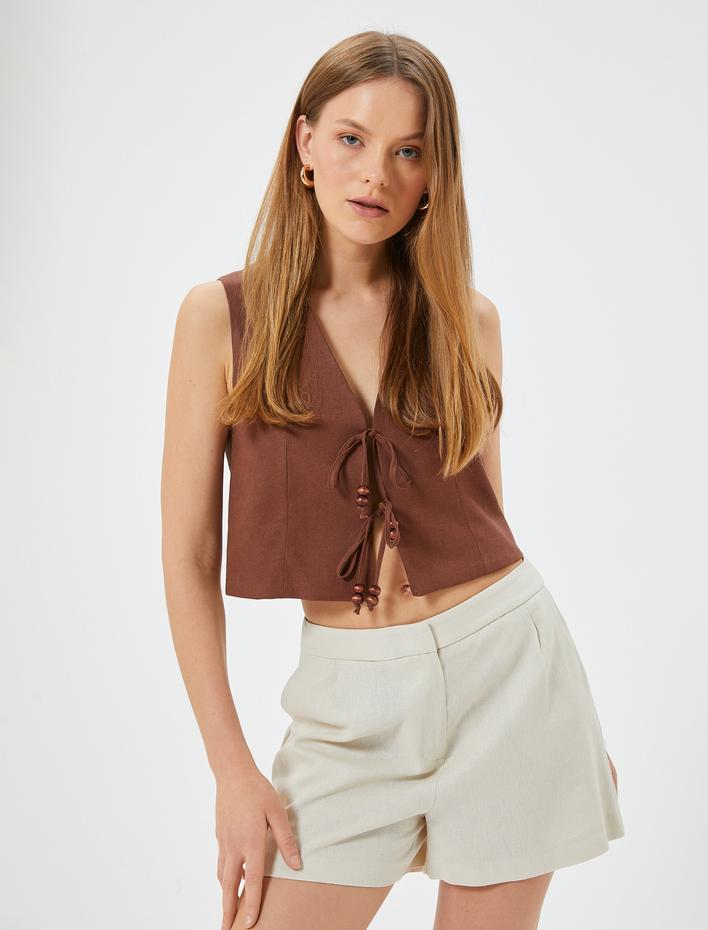  Keten Şort Cepli Standart Bel Bol Kalıp