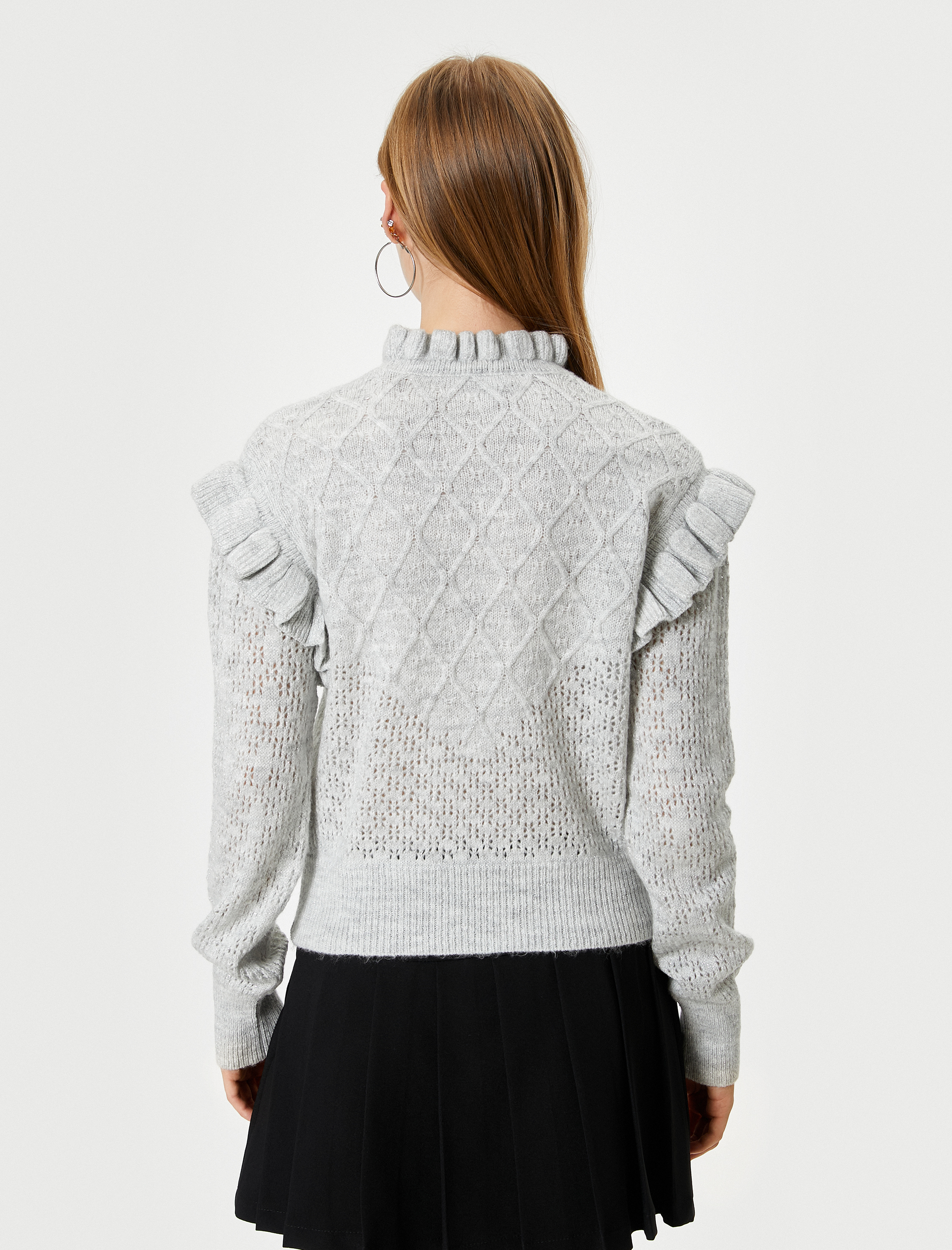   Triko Kazak Dokulu Fırfır Detaylı Dik Yaka