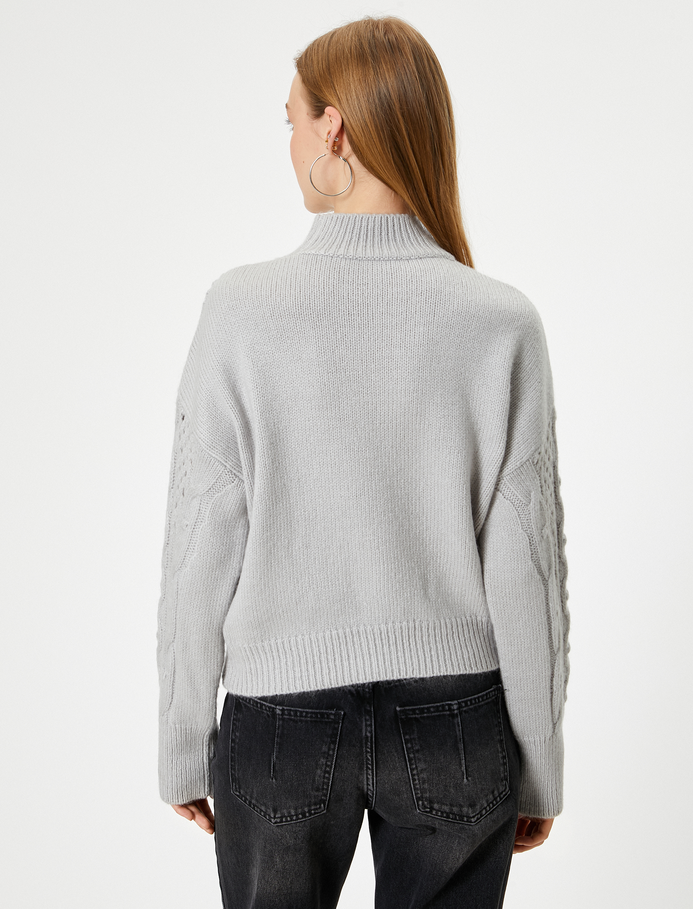   Ajurlu Triko Kazak Boncuk İşlemeli Dik Yaka