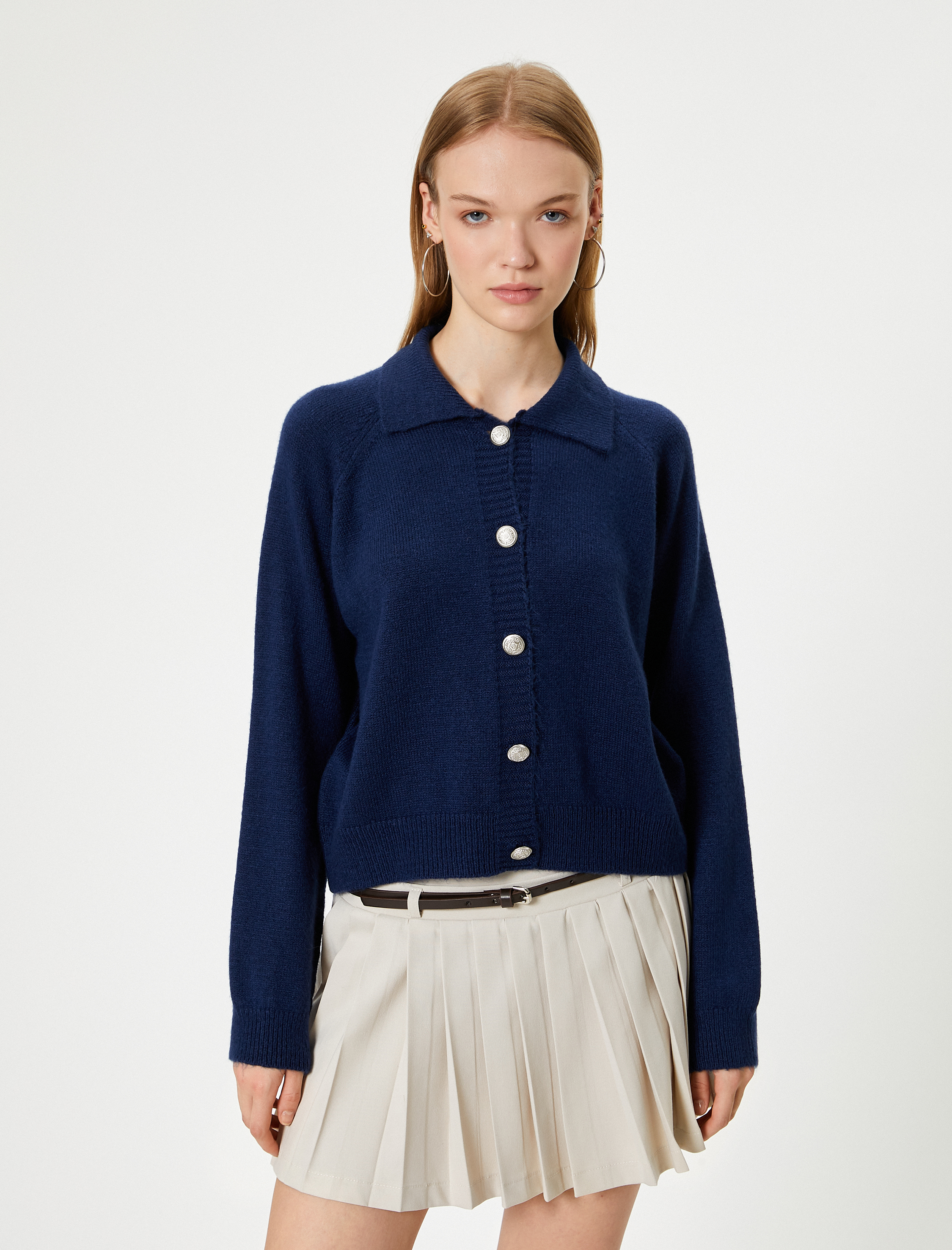 Triko Hırka Gömlek Yaka Düğmeli Uzun Kollu