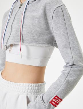 Crop Spor Sweatshirt Kapüşonlu Fermuarlı Rahat Kesim_4