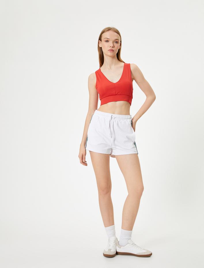  Sporcu Sütyeni Çapraz Askılı V Yaka Kaplı Slim Fit