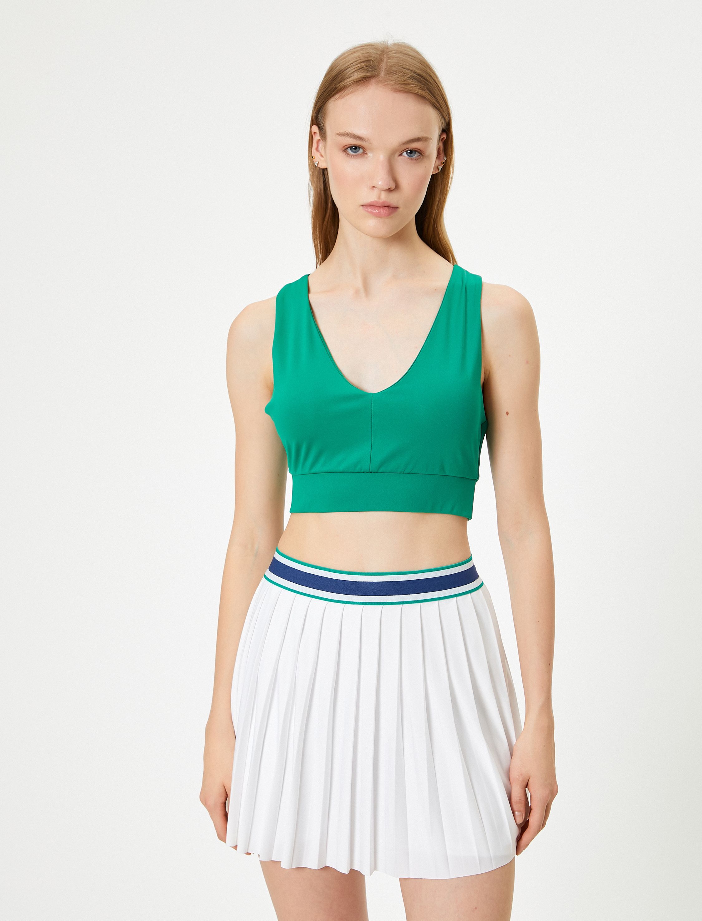   Sporcu Sütyeni Çapraz Askılı V Yaka Kaplı Slim Fit