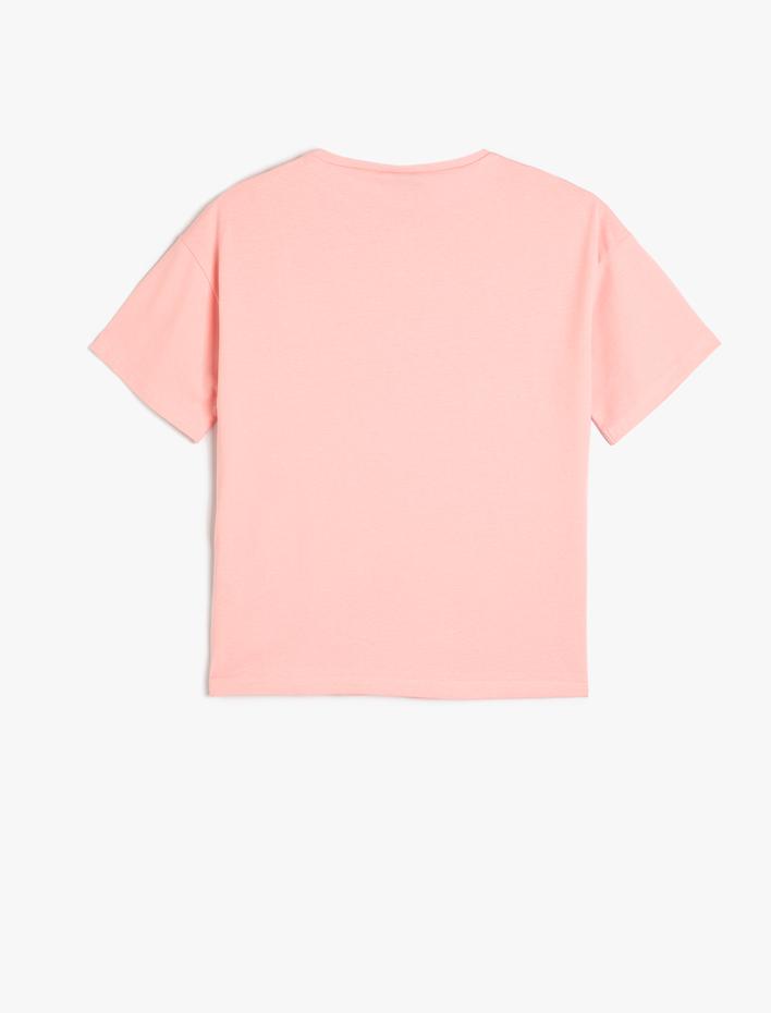 Kız Çocuk Tişört Kısa Kollu Kedi Baskılı Bisiklet Yaka Pamuklu