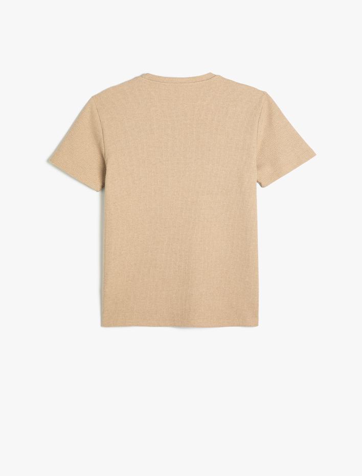  Slim Fit Tişört Slogan Nakışlı Bisiklet Yaka