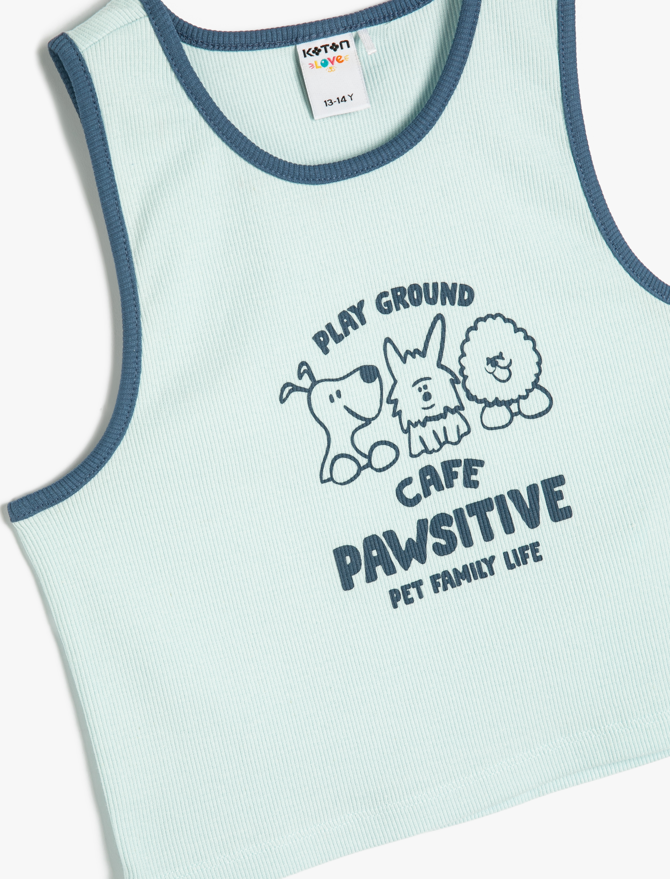  Kız Çocuk Crop Atlet Bisiklet Yaka Köpek Baskılı Ribanalı Pamuklu