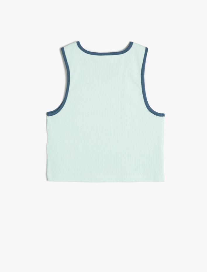 Kız Çocuk Crop Atlet Bisiklet Yaka Köpek Baskılı Ribanalı Pamuklu