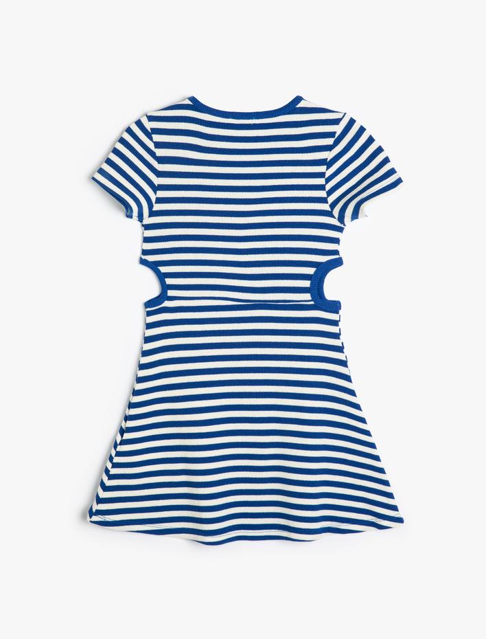 Kız Çocuk Elbise Kısa Kollu Bisiklet Yaka Pencere Detaylı Ribanalı