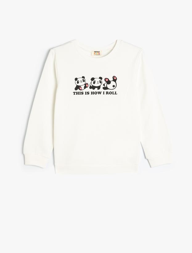 Sweatshirt Uzun Kollu Ayıcık Baskılı Bisiklet Yaka Pamuklu_0