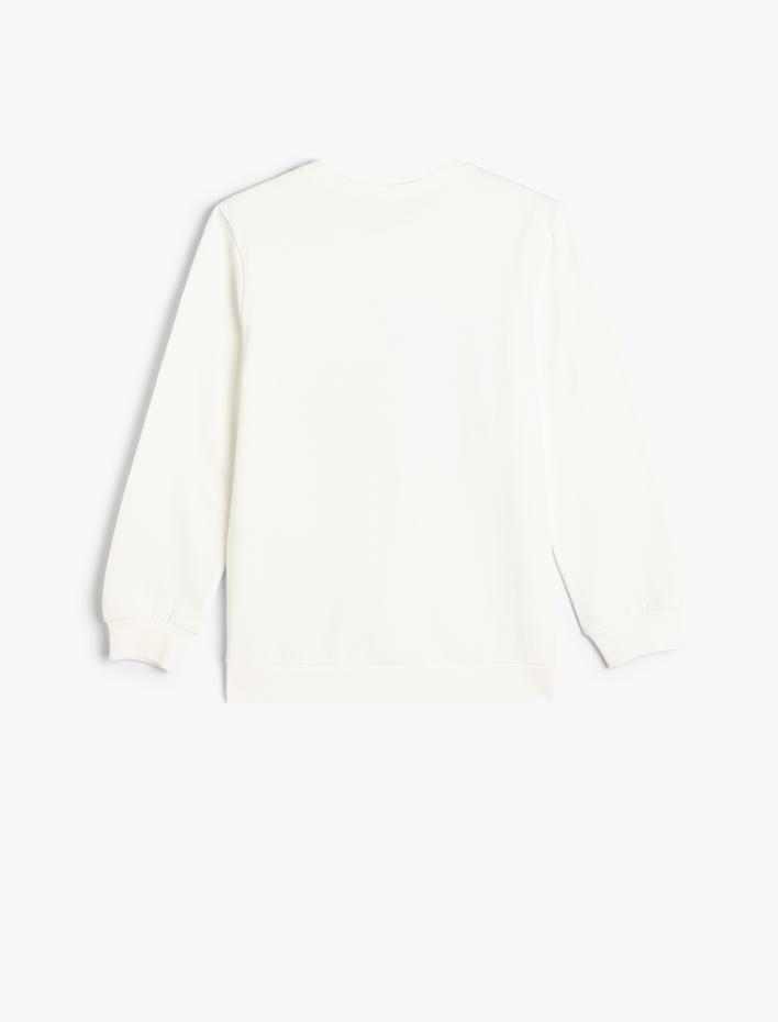 Kız Çocuk Sweatshirt Uzun Kollu Ayıcık Baskılı Bisiklet Yaka Pamuklu Şardonlu