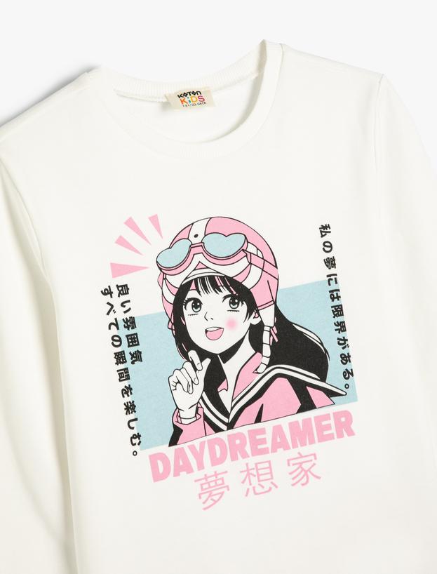 Sweatshirt Anime Baskılı Uzun Kollu Bisiklet Yaka Pamuklu_2