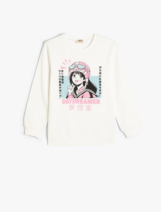 Sweatshirt Anime Baskılı Uzun Kollu Bisiklet Yaka Pamuklu_0