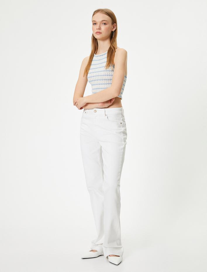  Kroşe Crop Atlet Bağcıklı Yaka Kolsuz