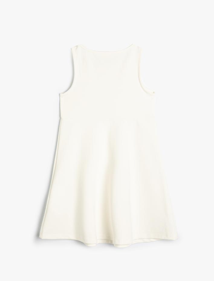 Kız Çocuk Midi Elbise Kolsuz Yuvarlak Yaka Taş Detaylı Viskon Kumaş