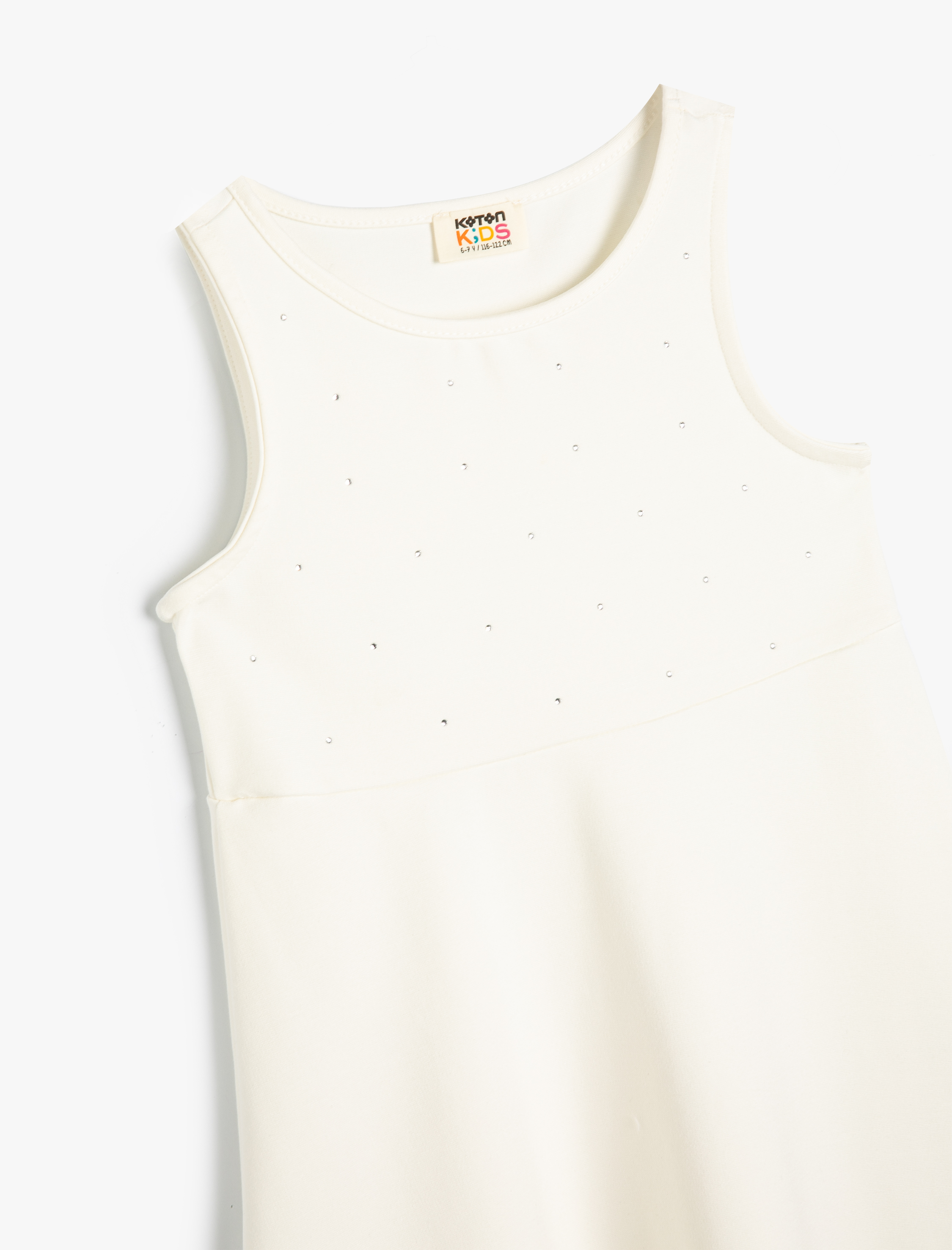  Kız Çocuk Midi Elbise Kolsuz Yuvarlak Yaka Taş Detaylı Viskon Kumaş