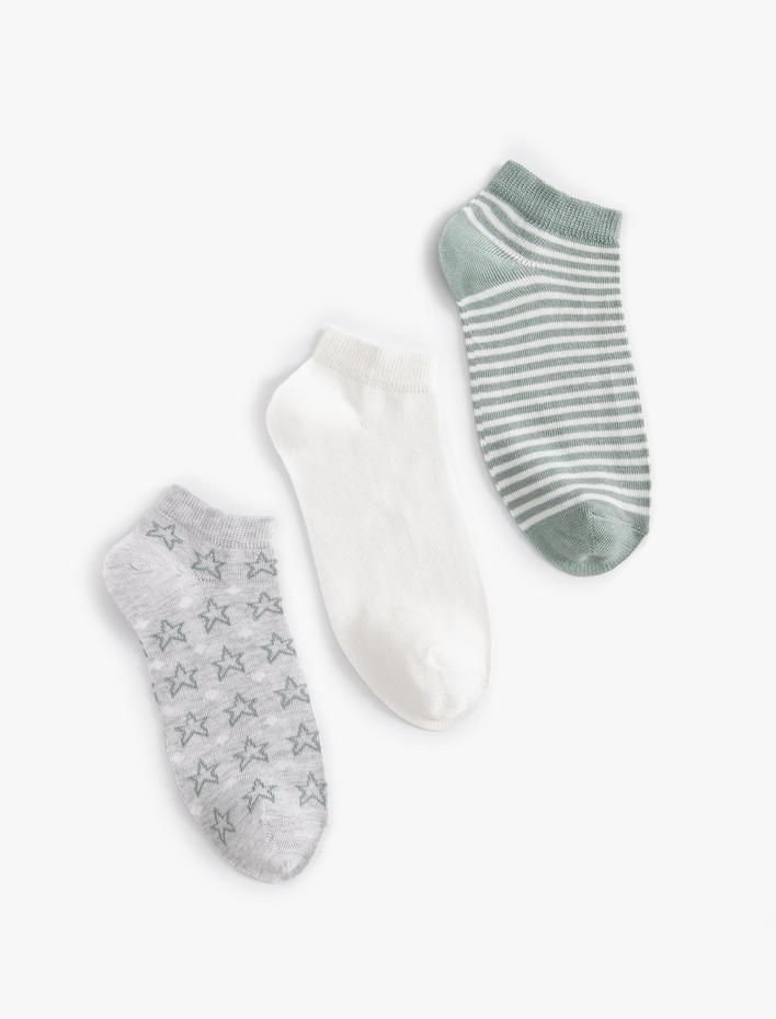 Kadın Çizgili 3'lü Patik Çorap Seti Çok Renkli