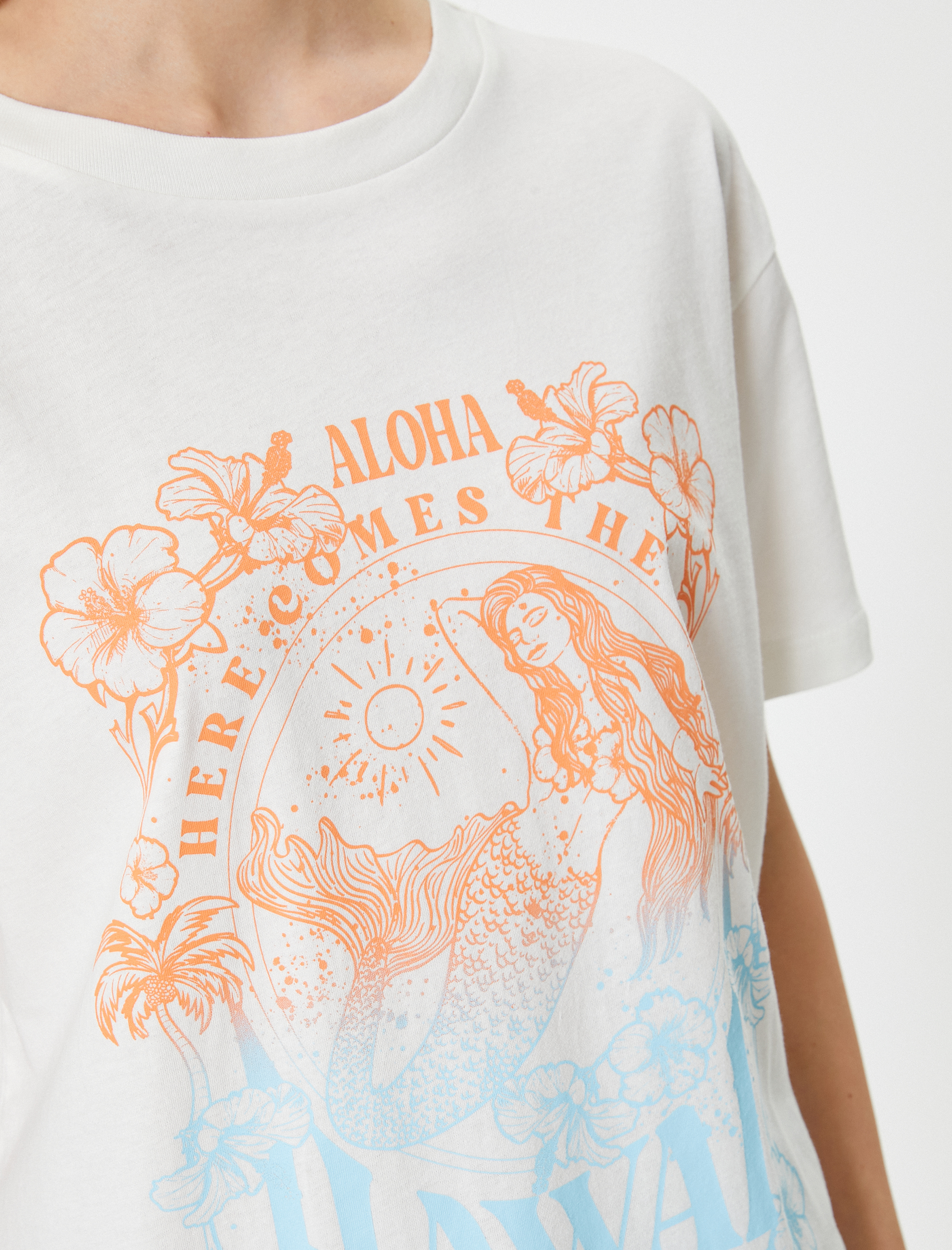   Slogan Baskılı Tişört Relax Fit Bisiklet Yaka Kısa Kollu