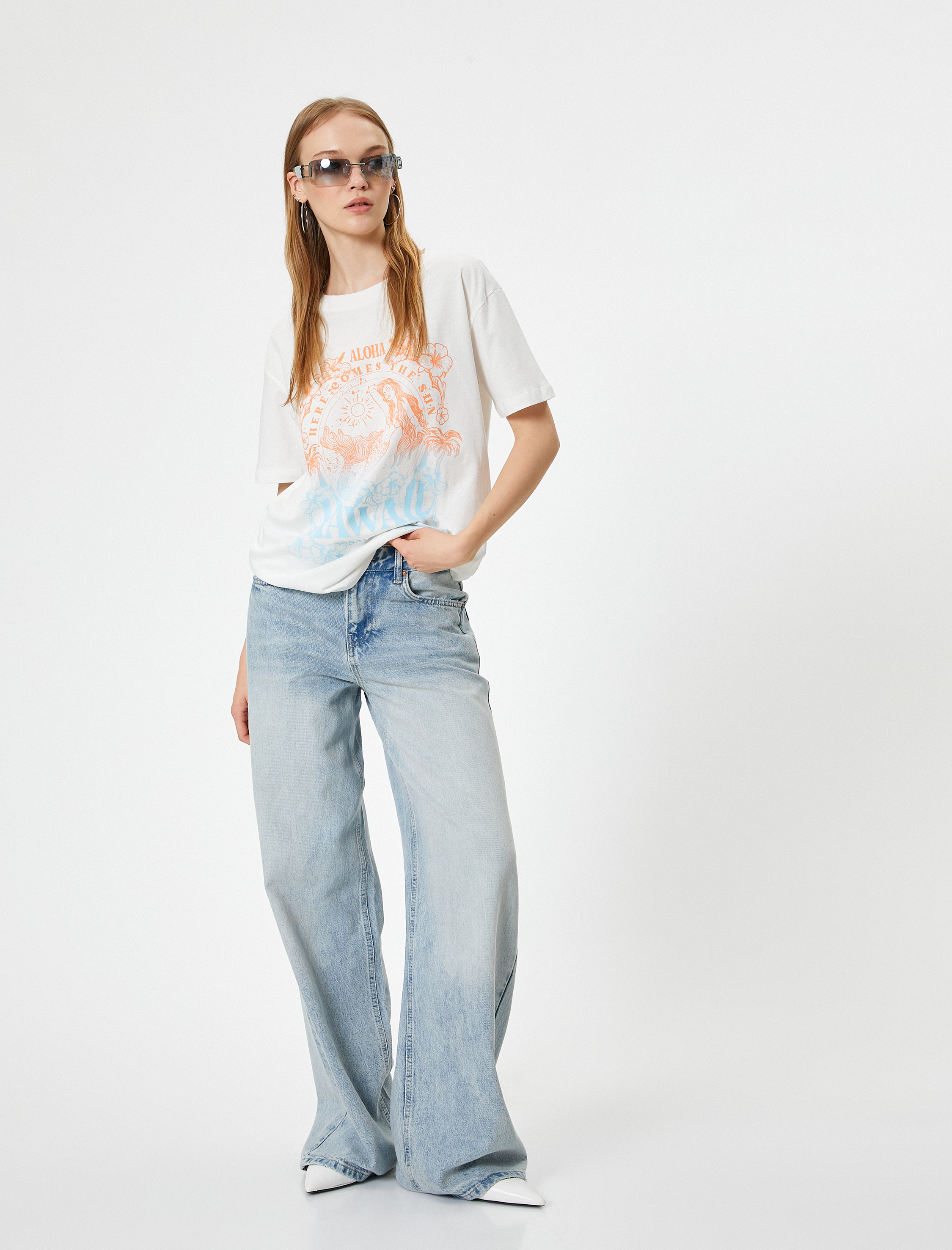   Slogan Baskılı Tişört Relax Fit Bisiklet Yaka Kısa Kollu