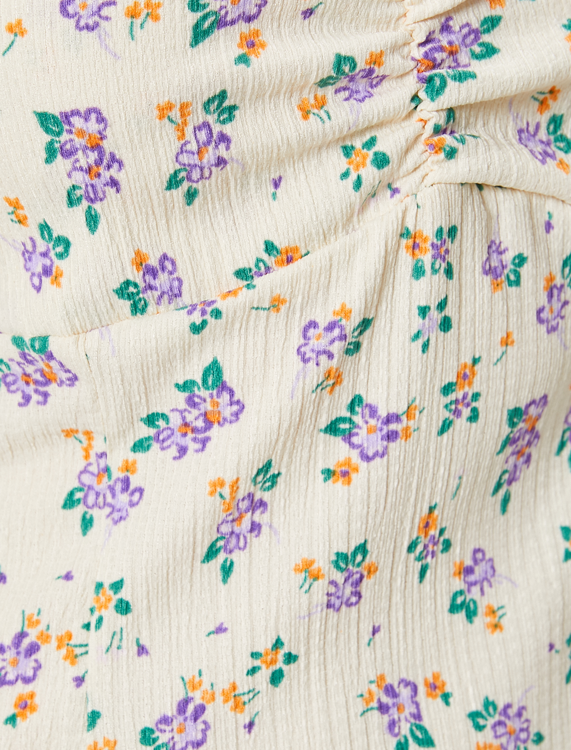   Balon Kol Elbise Midi Çiçekli A Kesim Kare Yaka Yırtmaçlı Bürümcük