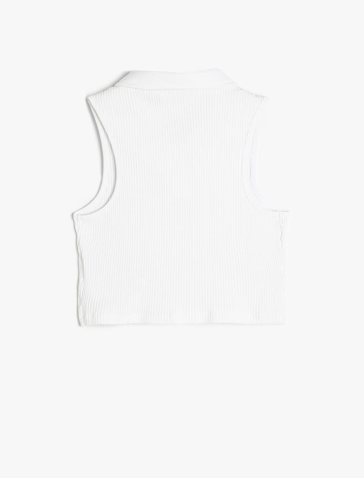 Kız Çocuk Crop Atlet Polo Yaka Düğmeli Ribanalı Pamuklu