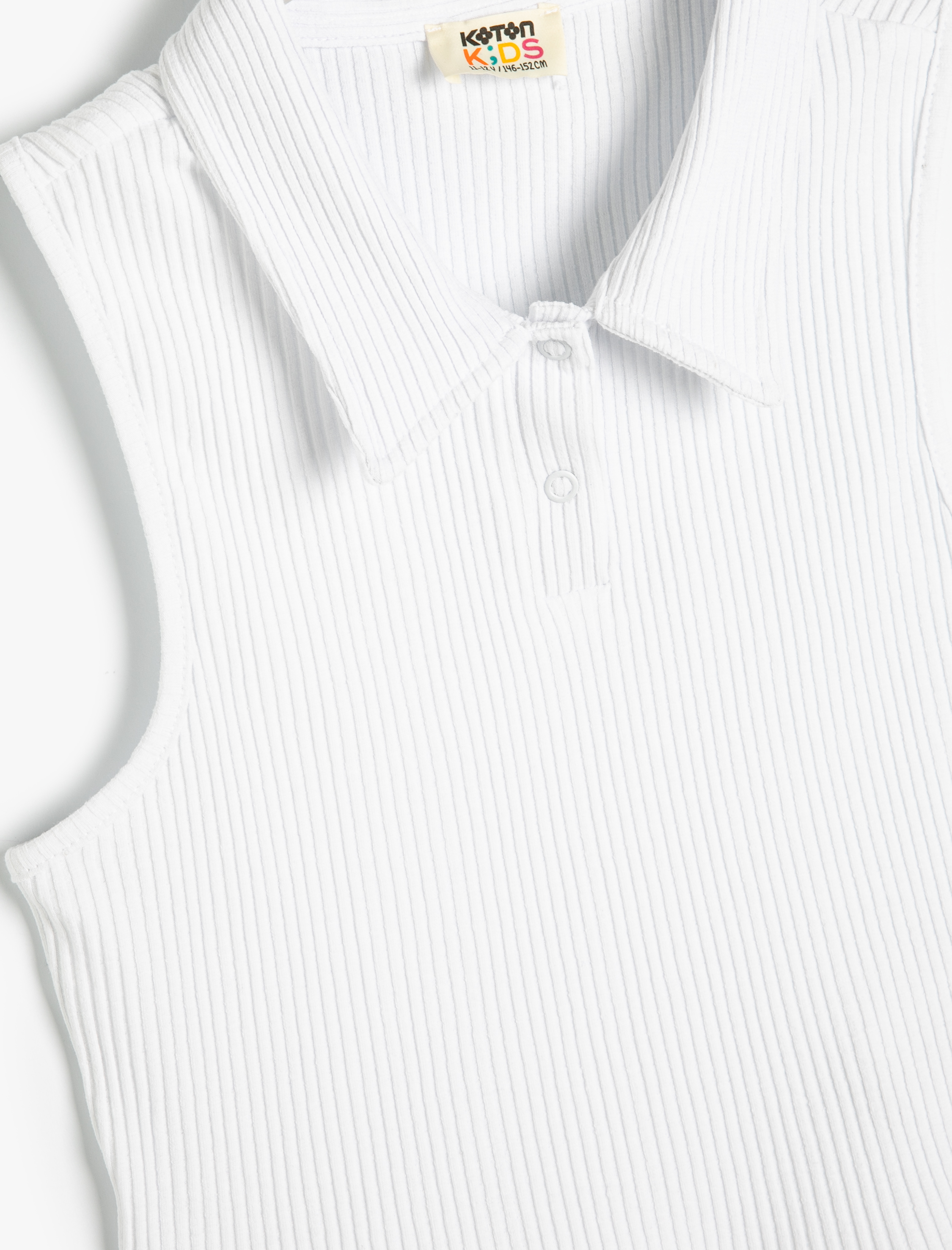  Kız Çocuk Crop Atlet Polo Yaka Düğmeli Ribanalı Pamuklu